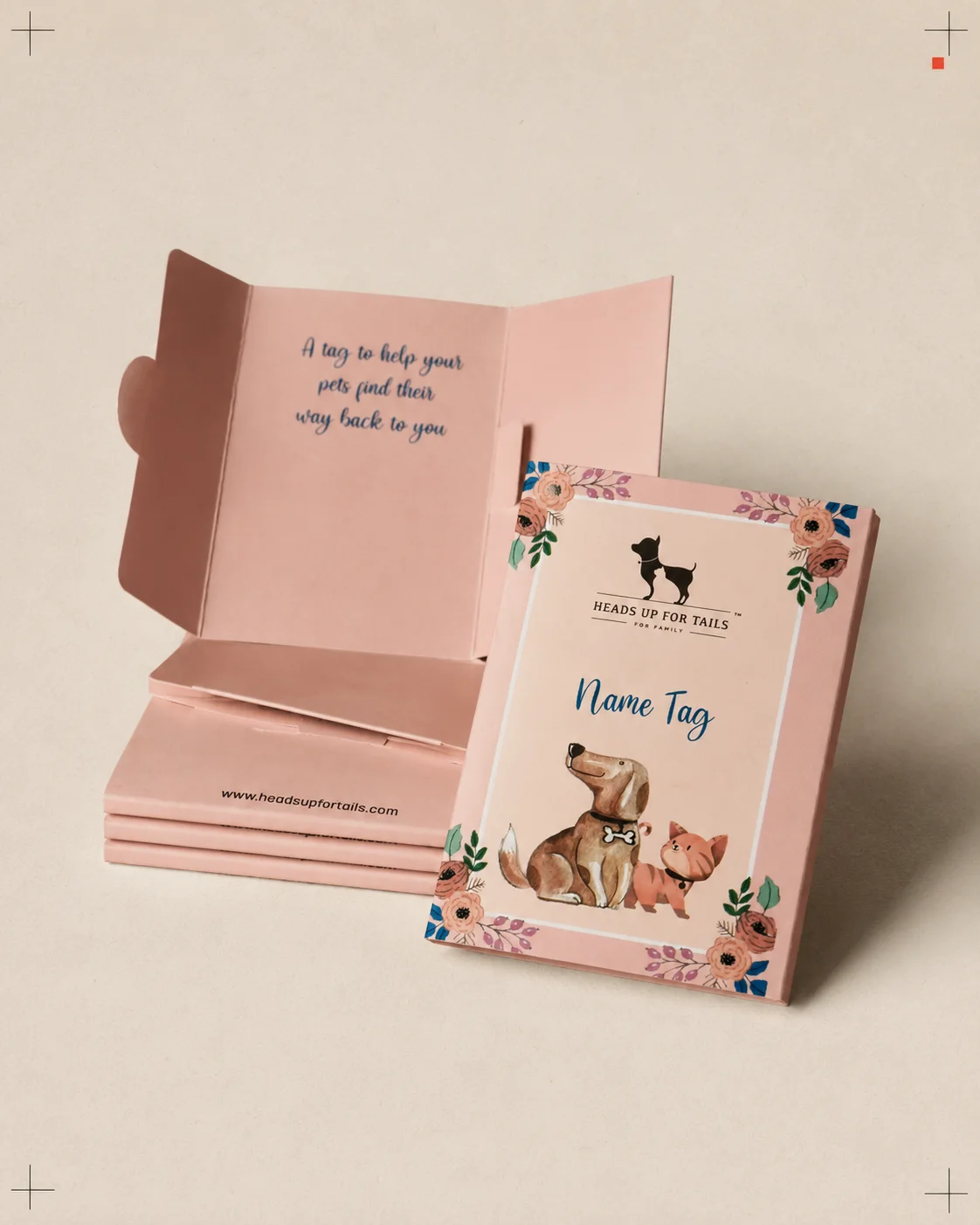 Heads Up For Tails printed pet name tag packaging boxes
